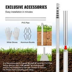 VEVOR 30FT Telescopic Flagpole Kit Heavy Duty Aluminum Flag Pole American Silver