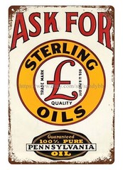 Sterling Oils Guaranteed 100% Pure Pennsylvania Oil metal tin sign color plaque