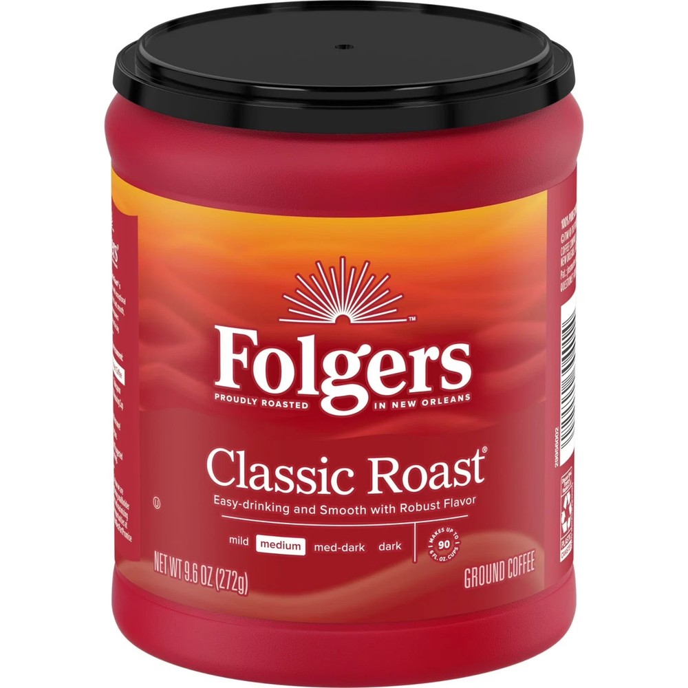 Folgers Classic Roast Ground Coffee, Medium Roast, 9.6 oz Canister,,