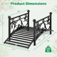 3.3 ft Garden Metal Bridge, Outdoor Arched Bridge w/Dual Patterned Side Rails