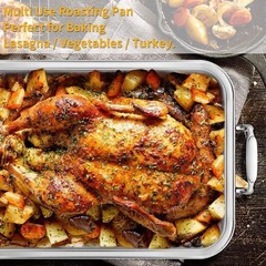 20 lb Capacity 15″ Stainless Steel Roasting Pan with V-Rack – Perfect for Turkey
