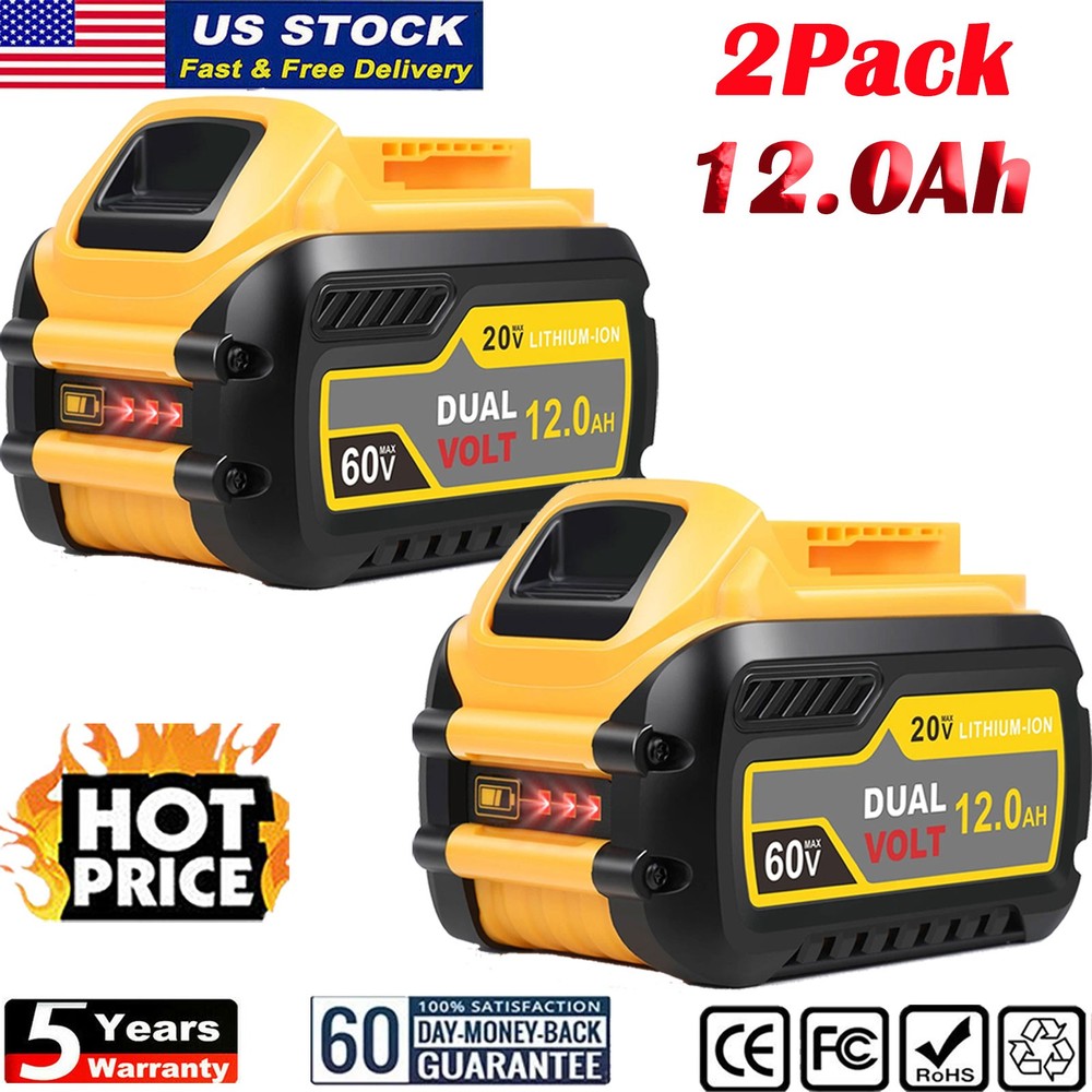 2X 12.0Ah Battery For DEWALT 20V 60V For DCB612 FLEXVOLT Li-Ion Battery DCB609-2