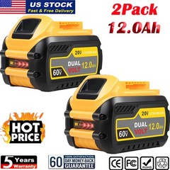 2X 12.0Ah Battery For DEWALT 20V 60V For DCB612 FLEXVOLT Li-Ion Battery DCB609-2