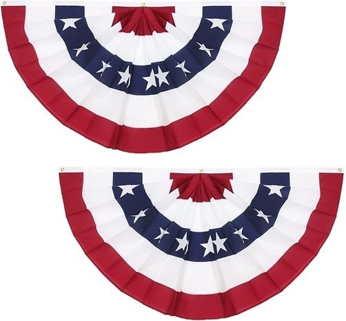2 Pack USA Pleated Fan Flag 3X6 Feet American US Bunting Flags Half Fan Banner