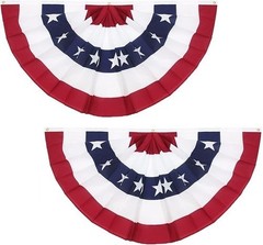 2 Pack USA Pleated Fan Flag 3X6 Feet American US Bunting Flags Half Fan Banner