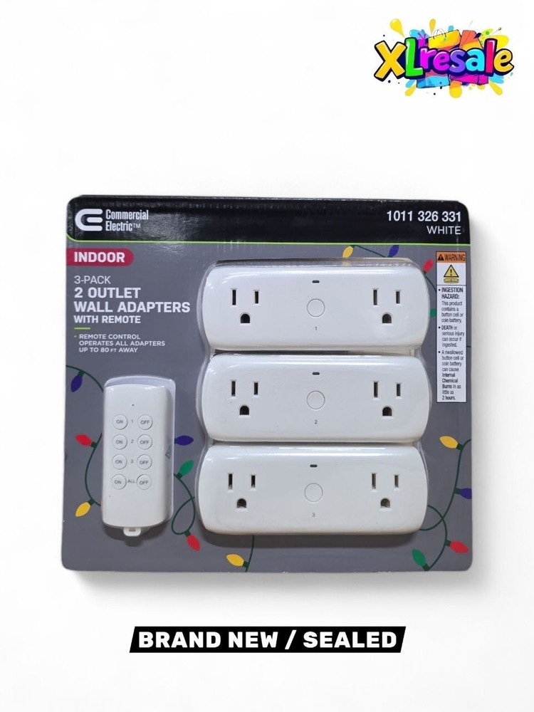 Commercial Electric Wireless Indoor Remote Control AC/DC Adapter, White(3-Pack)