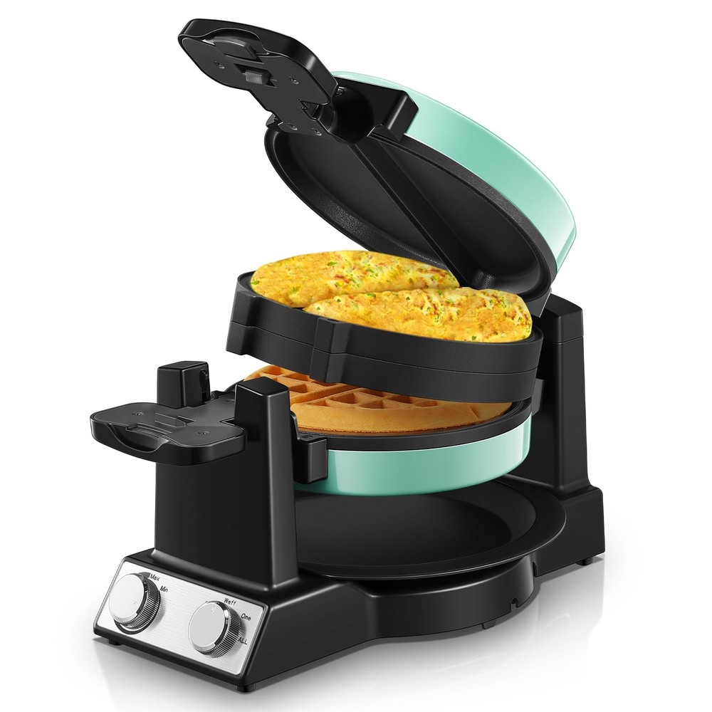 FOHERE 2-in-1 Omelette Maker&Waffle Maker, 15.16*11.02*7.68 in, Mint Green