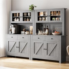 63″ Tall Kitchen Pantry Cabinet with Drawers, Hutch Cabinet with Microwave Stand
