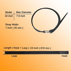 24 inch Hook and Loop Cable Strap – Reusable Fastening Strap – 12 PACK 1 inch Wi