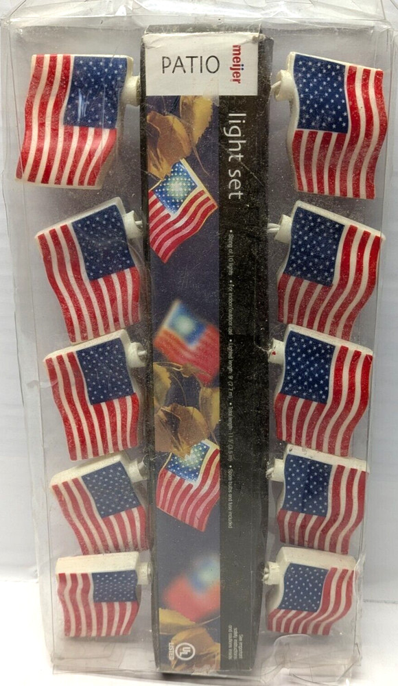Meijer Branded American Flags 10 Light String Light Set 11′ 5″L Tested