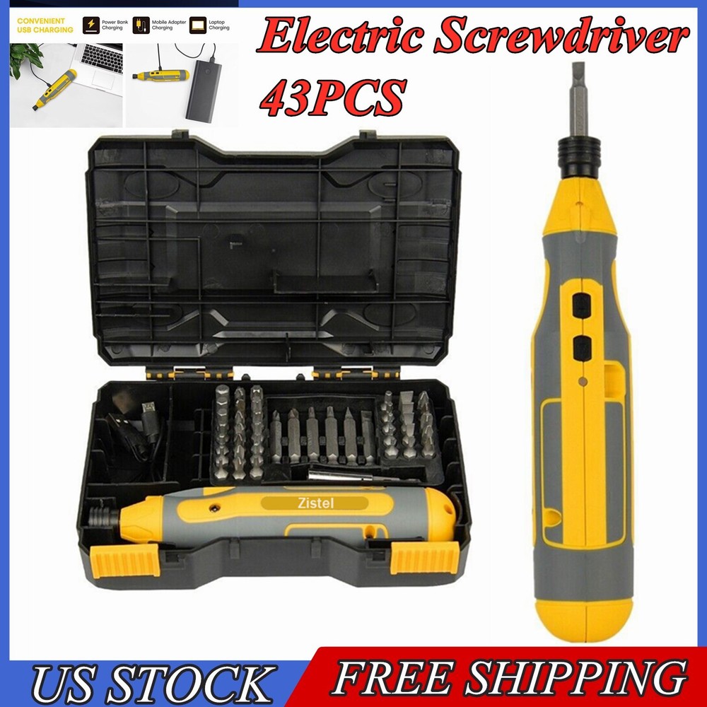 4V Cordless Electric Screwdriver Kit USB Rechargeable Power Tool 43PCS Bits Set