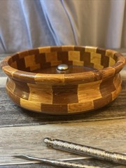 Vintage California Redwood Nut Cracker Bowl Standard Specialty Inlaid Parquet