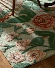 Handmade Floral Wool Rug: Vintage Botanical Roses Carpet