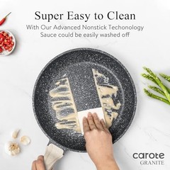 CAROTE Nonstick Frying Pan Skillet,12″ Non Stick Granite Fry Pan with Glass Lid