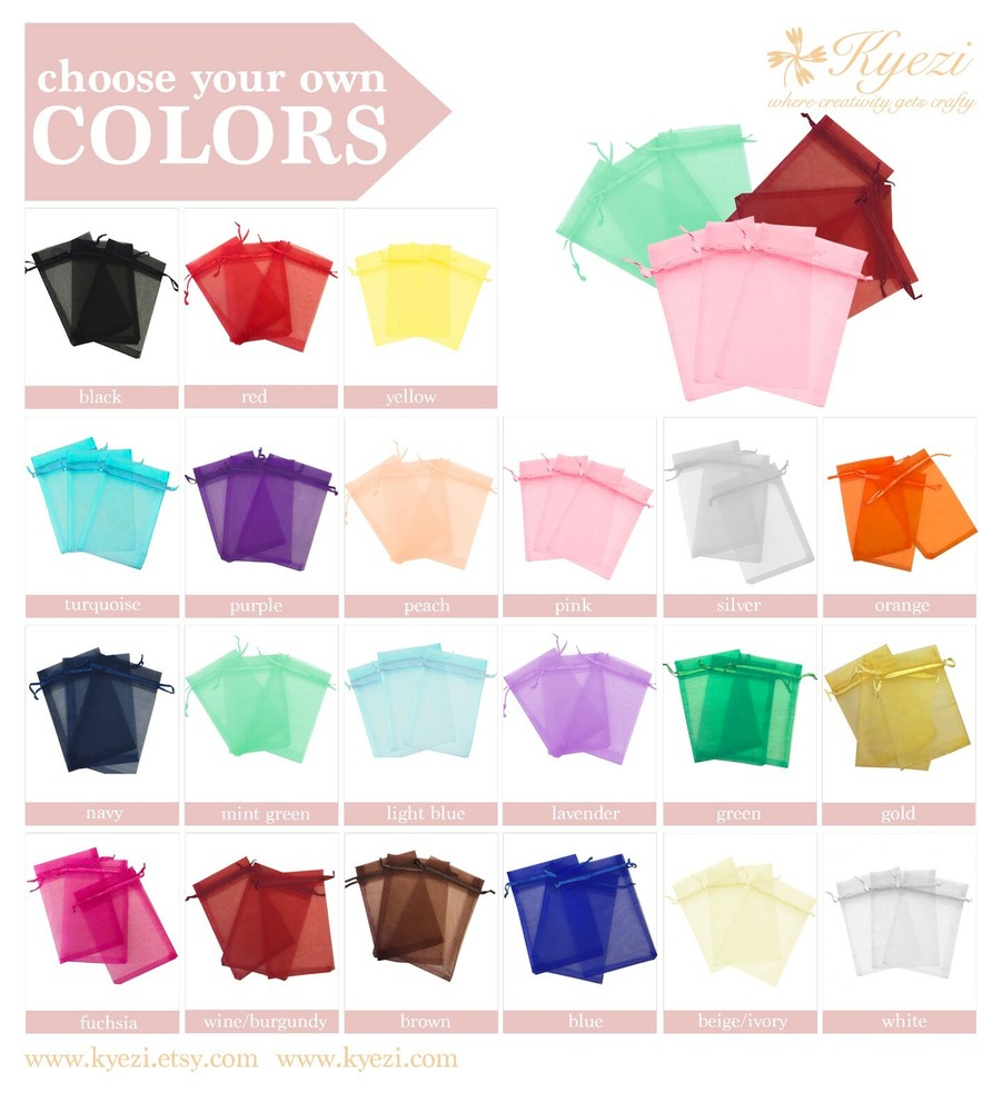 2″x3″, 3″x4″, 4″X6″, 5″x7″ Choose Your Own Colors Sheer Drawstring Organza Bags