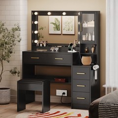Large Vanity Desk with LED Lighted Mirror & Power Outlet, Makeup Vanity Table