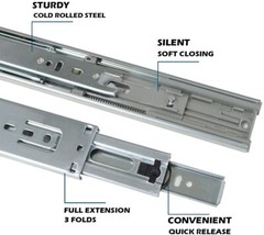 12-22In Soft Close Full Extension Drawer Slides Rear Mount Ball Bearing+Brackets