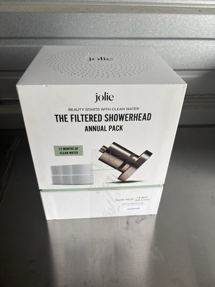 Jolie Filtered Showerhead Annual Pack w/ 3 Total Filter Refills Brushed Steel
