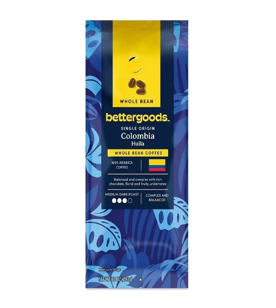 bettergoods Single Origin Colombia Whole Bean Coffee, Medium Dark Roast, 10 Oz..