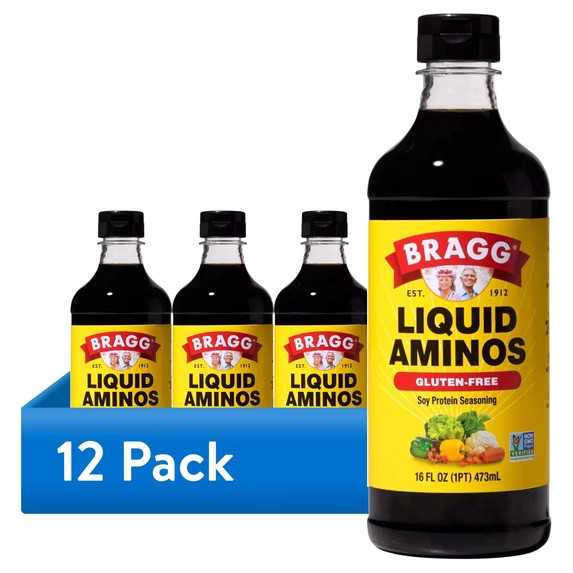 (12 pack) Bragg Gluten-Free Liquid Aminos Soy Protein Seasoning, 16 fl oz