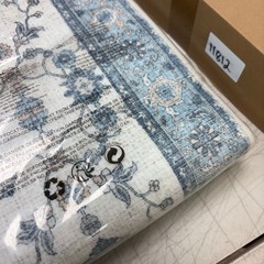 Low Pile Runner Rug, 2x10ft, Abstract, Machine Washable- Vintage Floral Blue