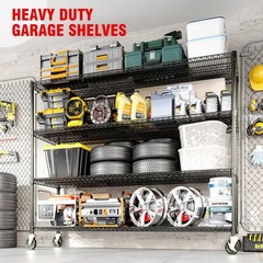 Storage Shelving Unit, Heavy Duty 4-Tier Garage Wire Shelving Rack with Wheels