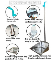 Upright Dust Pan, 33.5×10.7×10.3in Stainless Steel Dustpan Long Handle