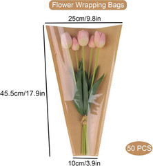 50 Pack Flower Bags for Bouquets – 9.8in x 17.9in x 3.9in Flower Wrapping Bag…
