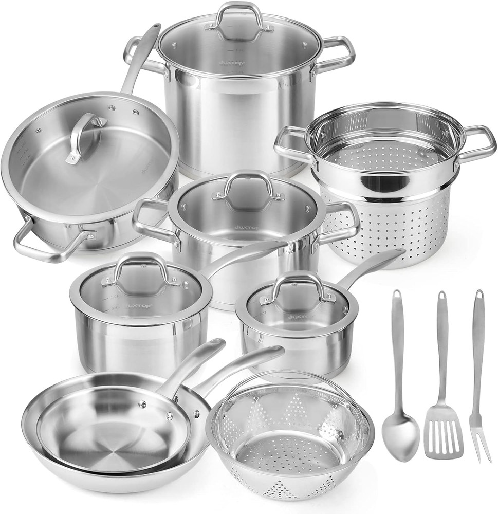 17PC Professional Stainless Steel Induction Cookware Set with Impact-Bonded Tech