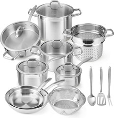 17PC Professional Stainless Steel Induction Cookware Set with Impact-Bonded Tech