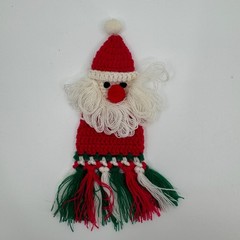 Handmade Santa Claus Ornaments SET of 2 Vintage 1980s Crochet Yarn Knit Folk Art