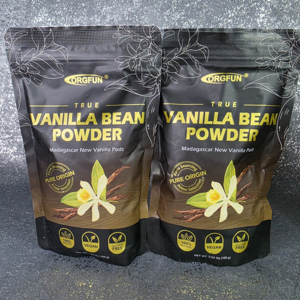 2x LOT ORGFUN True Vanilla Bean Powder Madagascar 100g Vegan Gluten Free Natural
