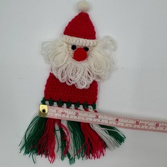 Handmade Santa Claus Ornaments SET of 2 Vintage 1980s Crochet Yarn Knit Folk Art