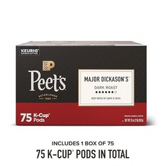 Peet’s Coffee Major Dickason’s Blend Dark Roast K-Cup Pods 75 Count – Free P&P