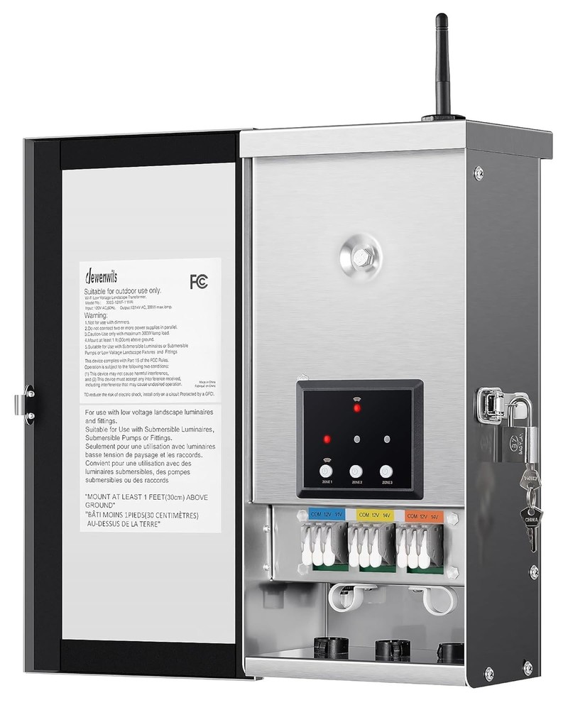 DEWENWILS 300W Wi-Fi Low Voltage Landscape Transformer with 3 Zones, 120V AC