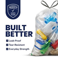 Plasticplace 13 Gallon Extra Tall Drawstring Trash Bags -Clear, Case of 200 Bags