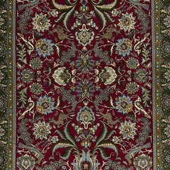 4.6×7 Ft Hand Knotted Turkish Rug in Red & Green with Floral Botanical Design