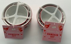 Meijer Ceramic Ramekin Lot of 2 Sets Nested Heart Bow Cherry 4 Total Small Bowls