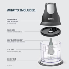 Ninja Express Chop 2 Cup Food Chopper One Touch Pulse NJ100 Gray
