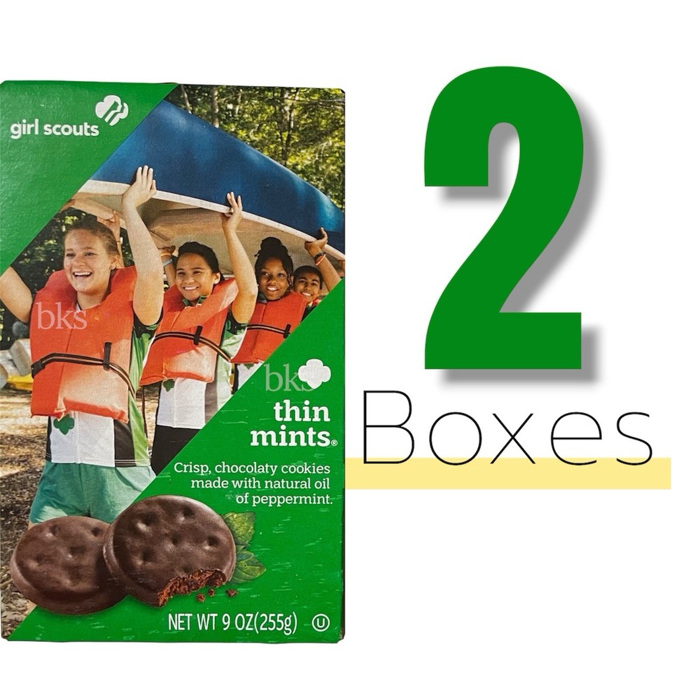 2 Boxes Girl Scouts Thin Mints Cookies Chocolate Fudge Lot Peppermint Snacks USA