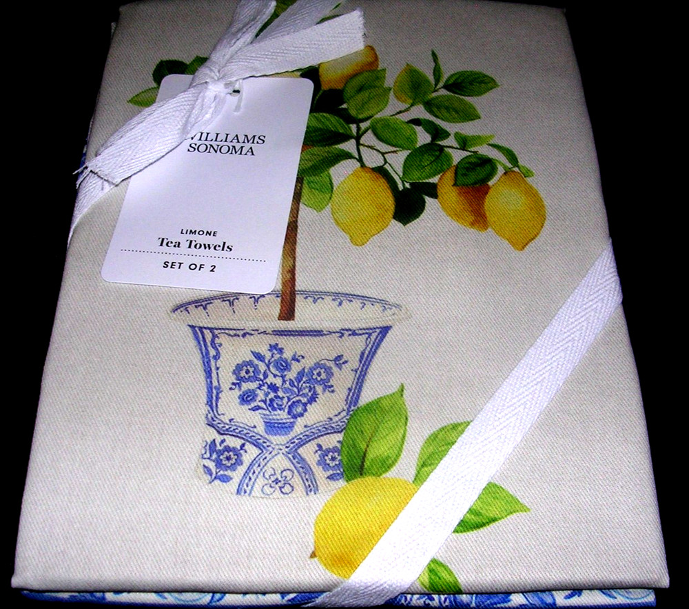 WILLIAMS SONOMA LIMONE TEA TOWELS SET OF TWO 100% COTTON TURKEY NEW WITH TAGS