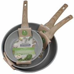Natural Elements Woodstone 8″ 9.5″ 12″ Skillets Non Stick Frying Pans Gray