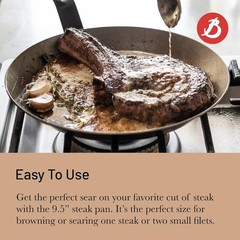 De Buyer 5616.24 Mineral B Round Carbon Steel Steak Nonstick Fry Pan, 9.5 inches
