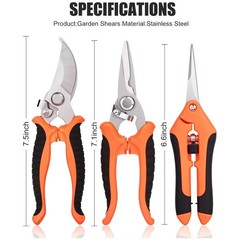 3 Pcs Garden Shears Stainless Steel Gardening Scissors Pruning Shears for Garden