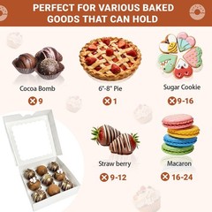 30 Pack White Pie Bakery Boxes with Window, 8 x 8 x 2.5 Inches Auto-Popup Coo…