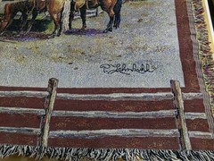 Horses & Barn Afghan Throw Tapestry Blanket 58×48 in P. Johnbuhl