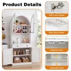 75″ Farmhouse Pantry Cabinet Coffee Bar Storage W/ Charging Station, Drawer,Door
