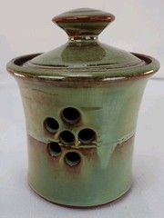 Crosby & Taylor Stoneware & Pewter Garlic Canister Jar