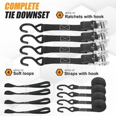 Rhino USA Retractable Ratchet Straps (4-Pack) – 1 Inch x 15 Feet (1,650lb Break