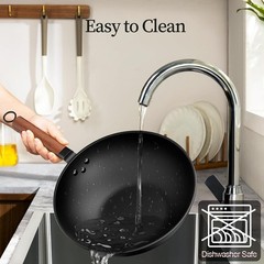 Carbon Steel Wok 13 Inch Nonstick Pre-Seasoned Flat Bottom Stir Fry Pan